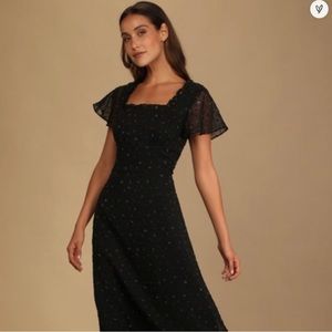 So Kiss Me Black Floral Print Swiss Dot Maxi Dress
